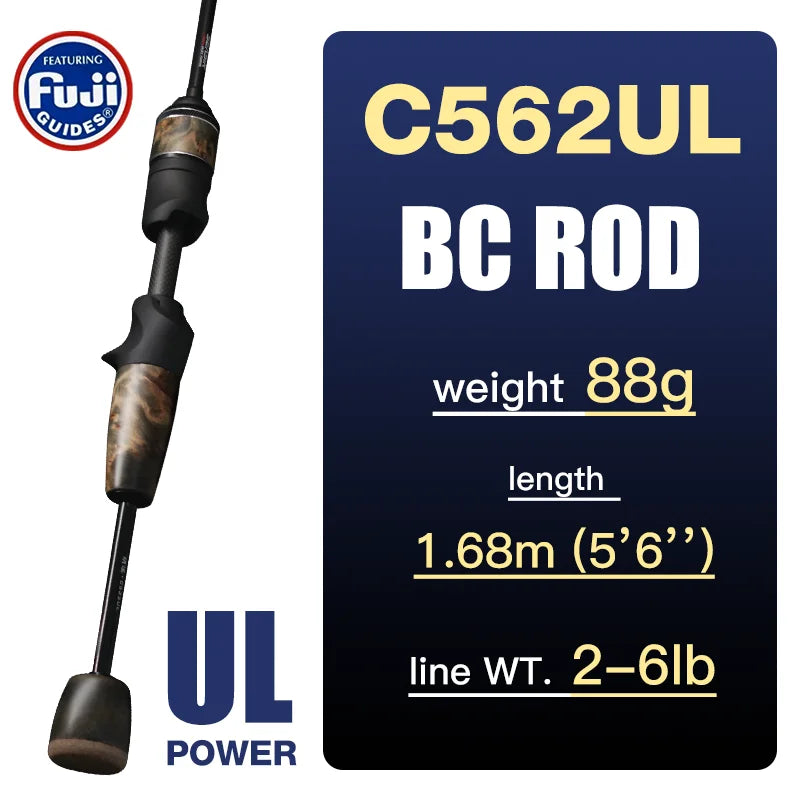 Seasir Stream Spining Baitcasting Fihsing Rods Ultralight Carbon Solid Wood Handle Fuji A+O 40T Carbon Cloth Lure Weight 1-10g