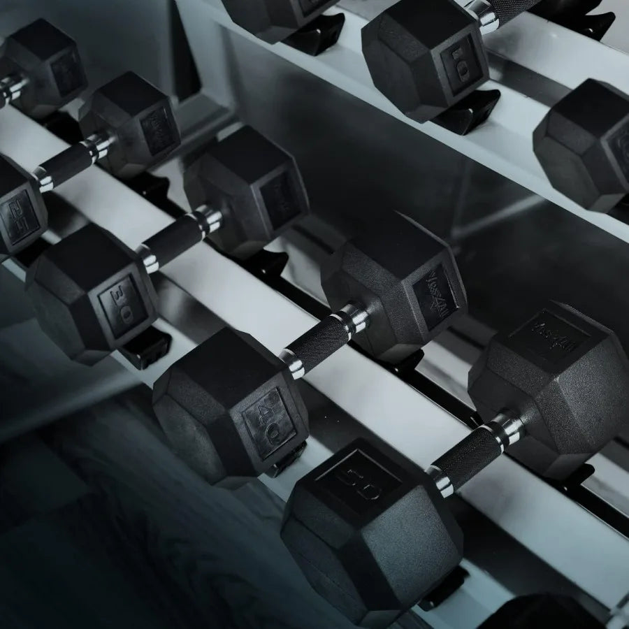 Rubber Grip Encased Hex Dumbbells – Hand Weights With Anti-Slip 10 LBS Pair/Set