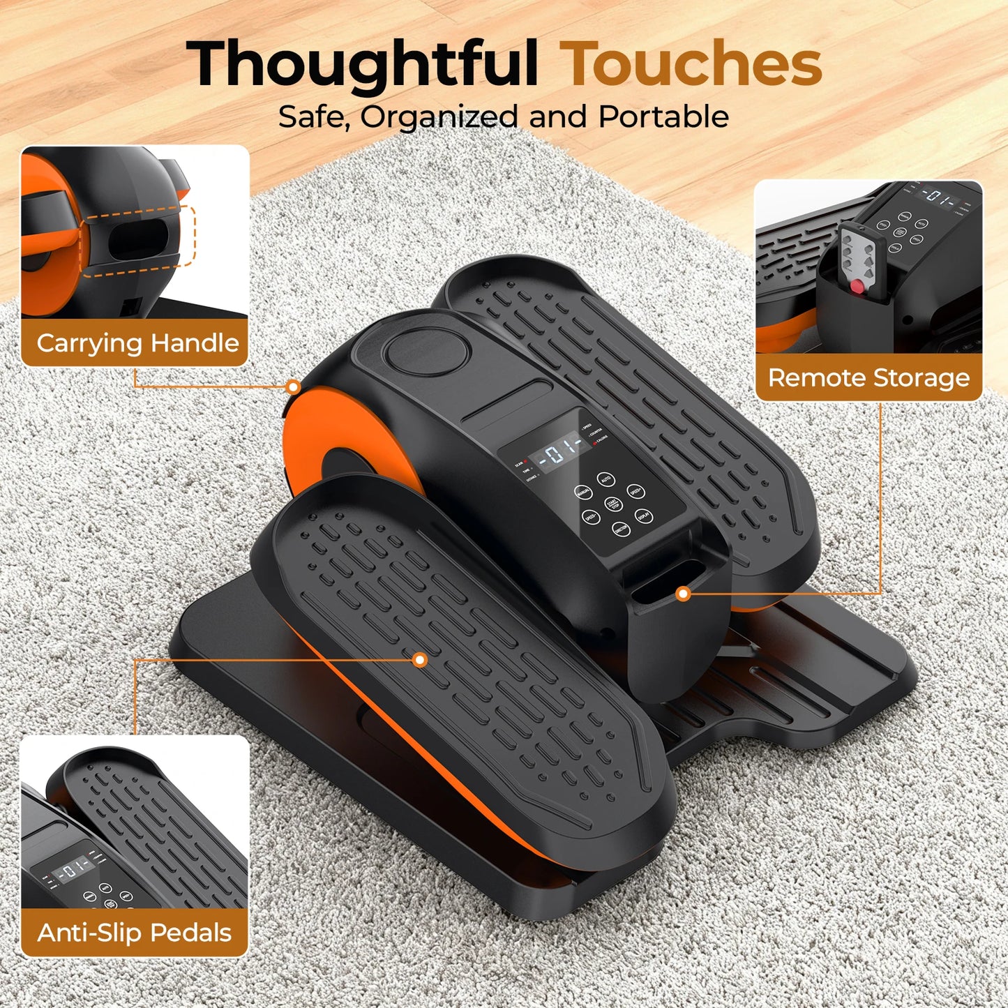 Under Desk Elliptical Machine, 3 Smart Modes 12 Adjustable Speed, Portable Quiet Seated Elliptical Leg Exerciser for Home Office