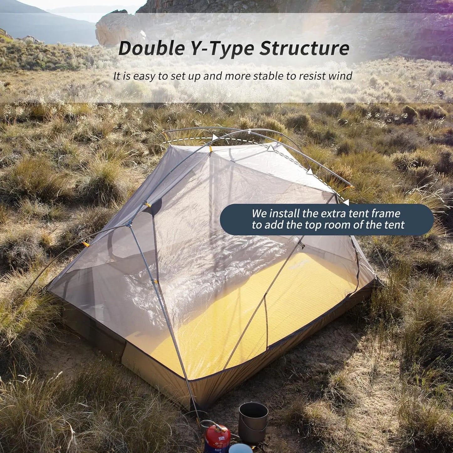 Ultralight 2-Person 3-Season Camping Tent for Hiking and Cycling, Easy Setup, Waterproof