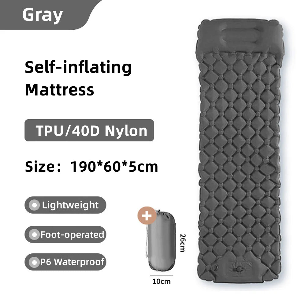 Outdoor Camping Inflatable Mattress Sleeping Pad With Pillows Ultralight Air Mat Built In Inflator Pump Hiking
