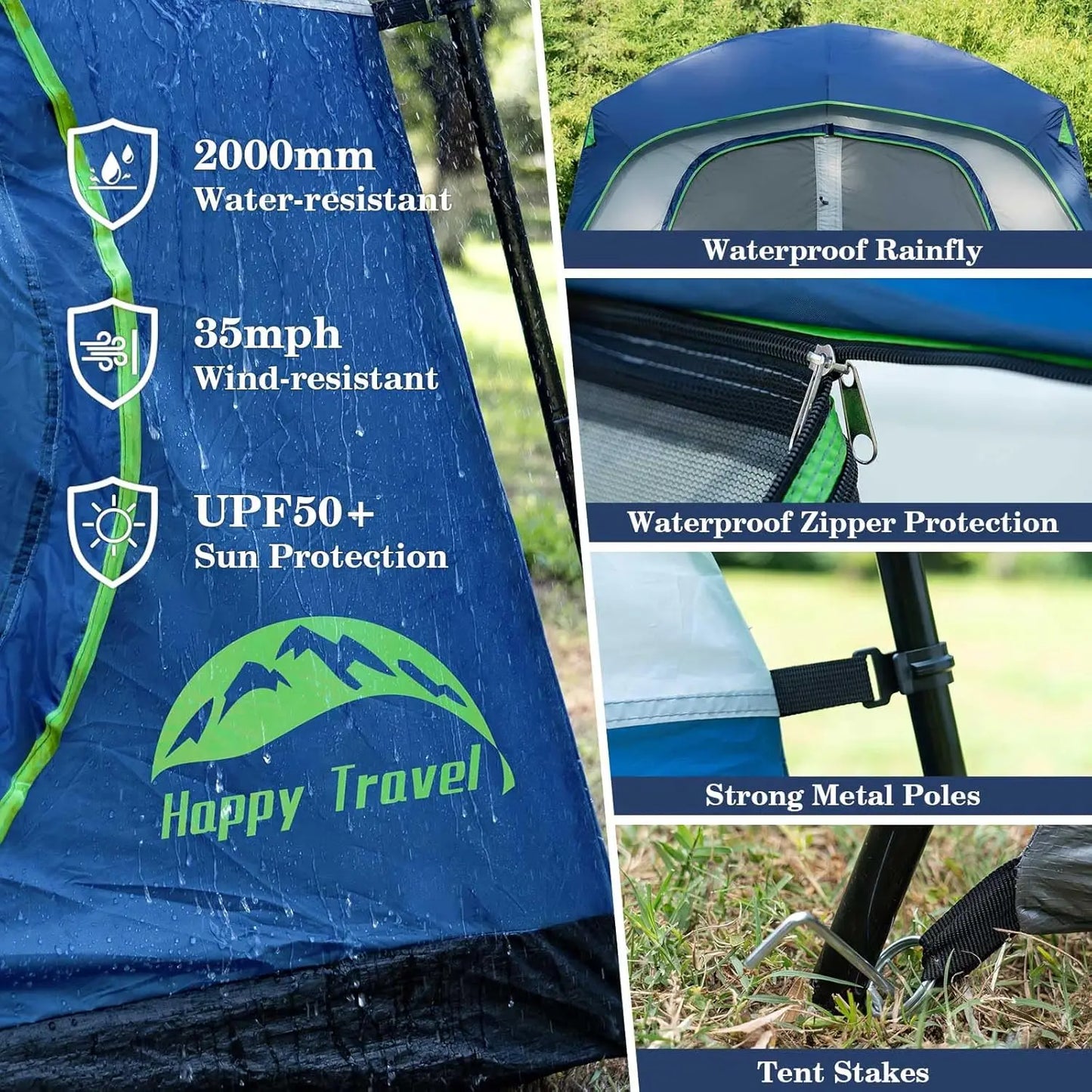 Waterproof Family Camping Tent With Easy Setup And Rainfly