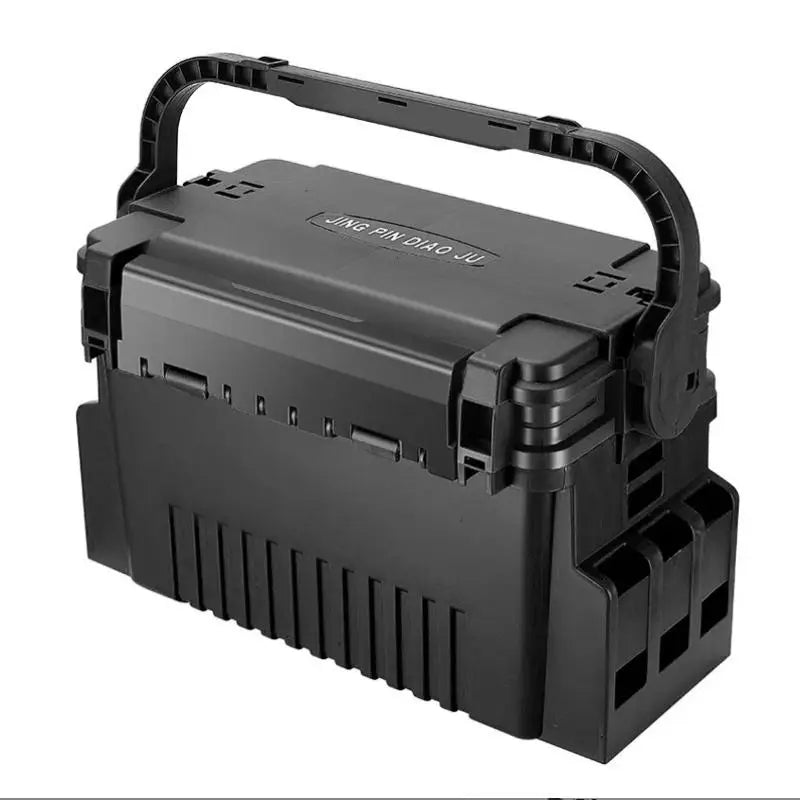 2 Tier Fishing Tackle Box Fishing Gear Box with Cup & Rod Holder Fishing Box Large Capacity Fishing Tool Box Fishing Accessories