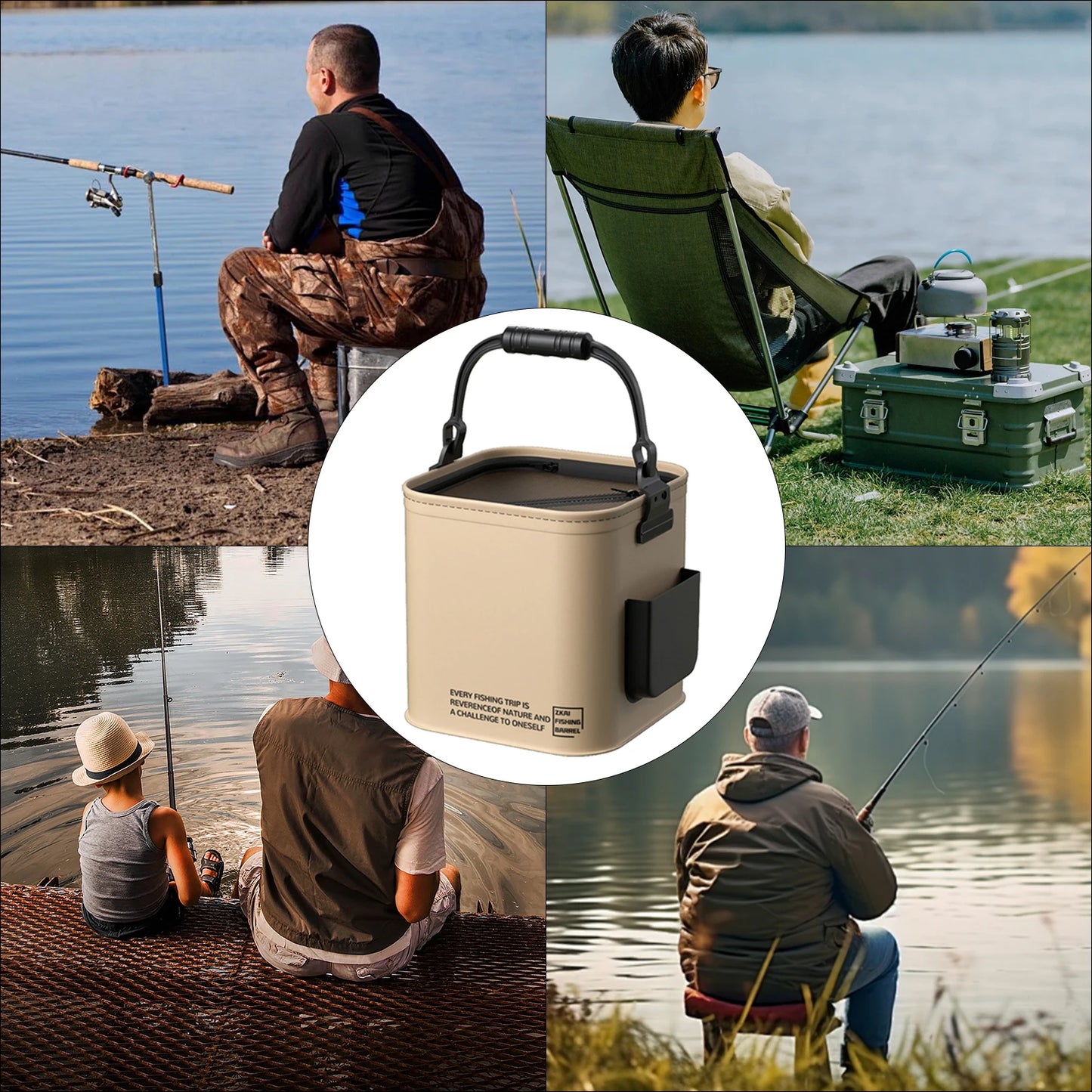 Fishing Bucket Foldable Fish Bait Bucket Multifunctional Waterproof Water Bucket Portable for Hiking Camping BBQ Beach Fishing