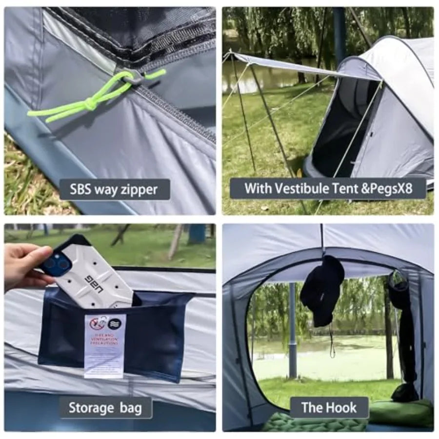 4 Person Easy Pop Up Tent Waterproof Automatic Setup with 2 Doors Instant Family Tents for Camping Hiking and Traveling in Outd