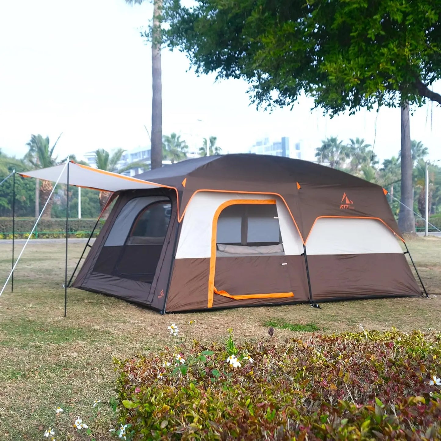 Large Family Cabin Tent with 2 Rooms, 3 Doors & Windows, Waterproof for Outdoor Camping and Picnics