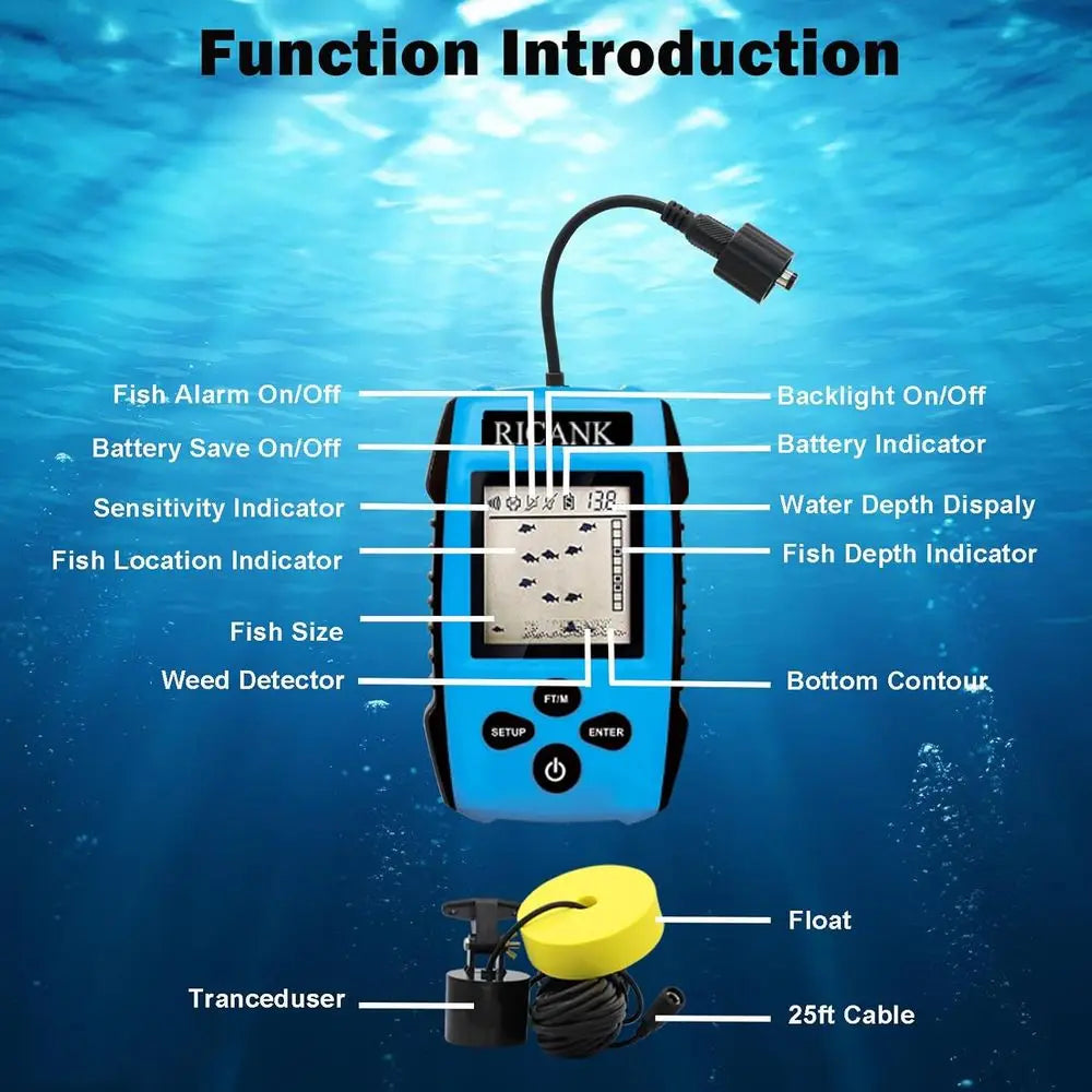 Portable Fish Finder, Handheld Fish Depth Finder Contour Readout Fishfinder Ice Kayak Shore Boat Fishing Fish Detector Device wi