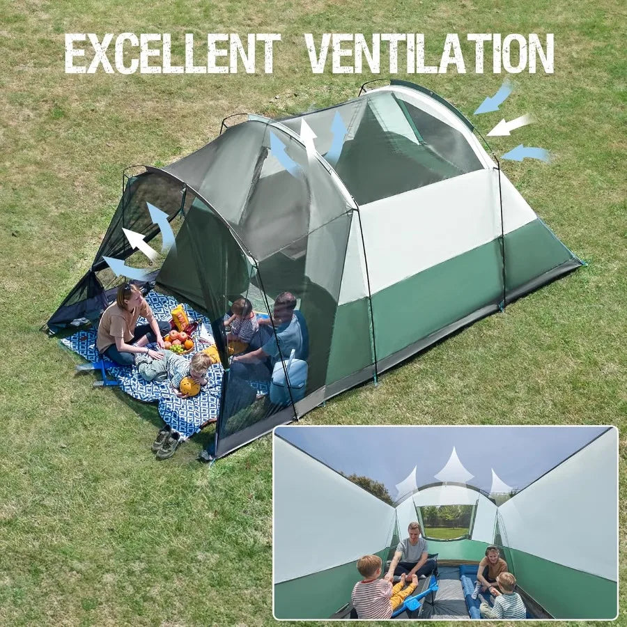 6/8/10 Person Family Camping Tent with Screen Room Water Resistant Big Tunnel Tent with Rainfly Large Family Tent for Outdoor C