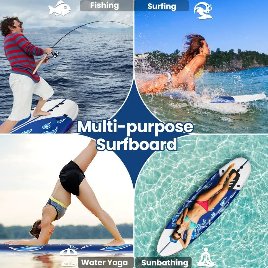 6' Surfboard Surfing Board with 3 Removable Fins for Beach and Pool Use Safety Leash Included EPS Core and EPE Deck Design Ligh