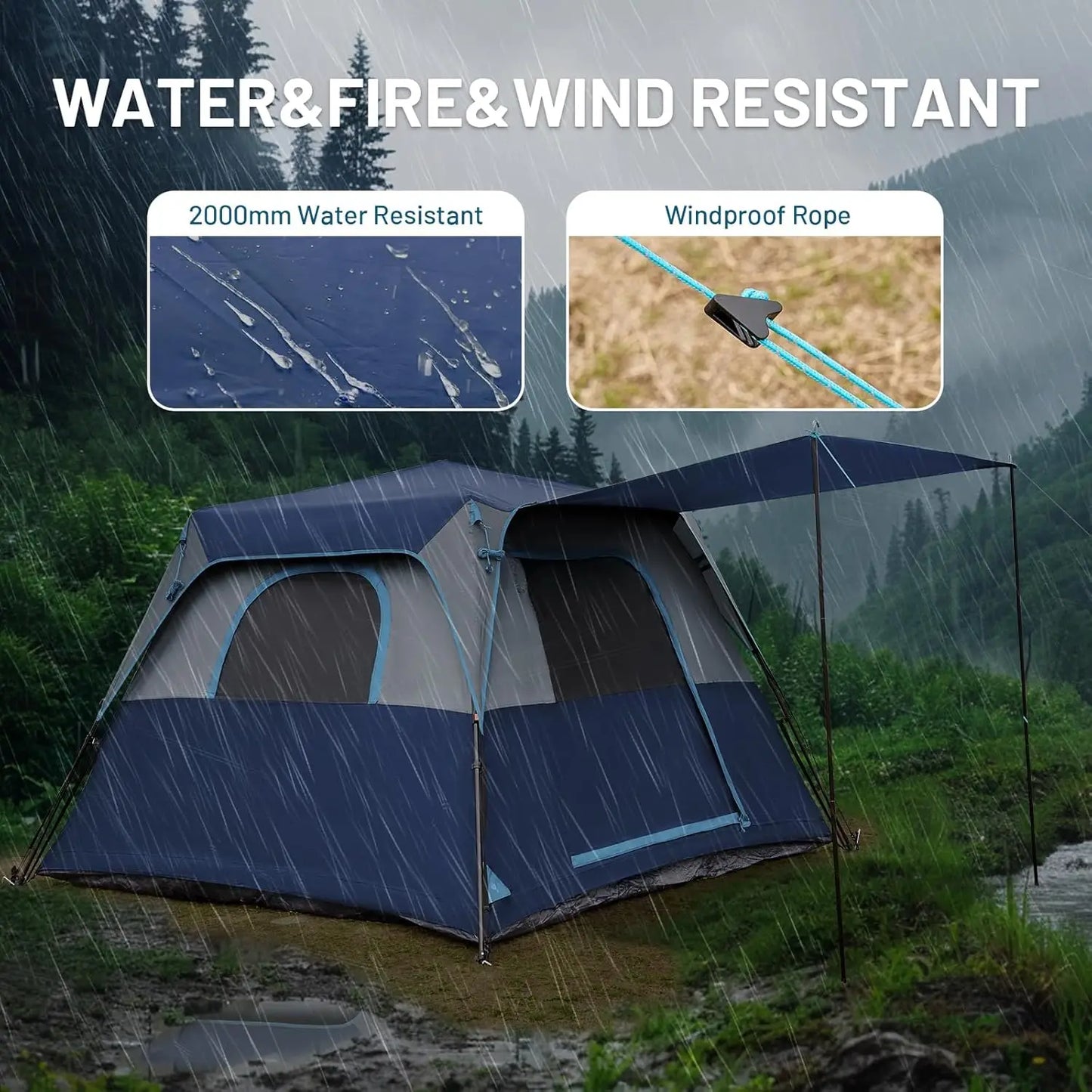 5-6 Person Instant Cabin Tent with Blackout Design, Water-Resistant for Family Camping and Outdoor Adventures