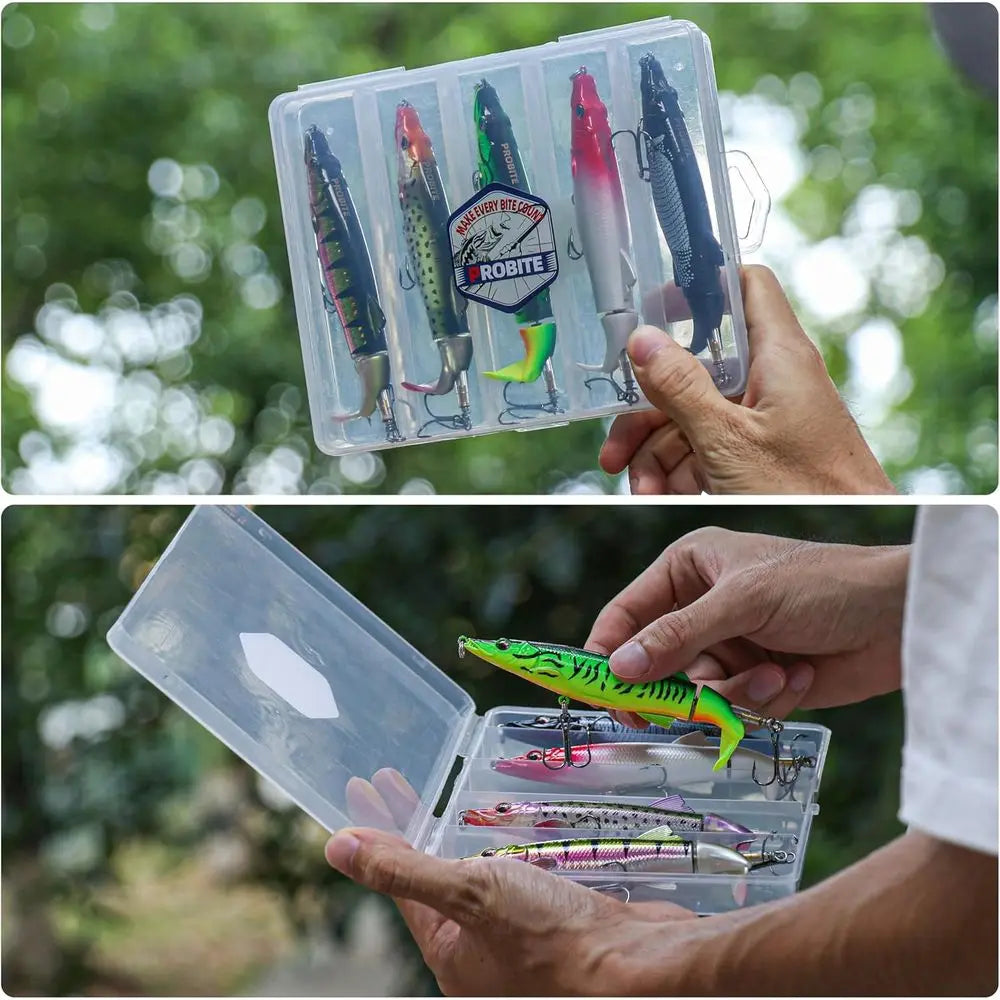 5 Pack Whopper Plopper Lures with Spinning Tail for Aggressive Surface Action - Ideal for Bass and Trout in Fresh & Saltwater
