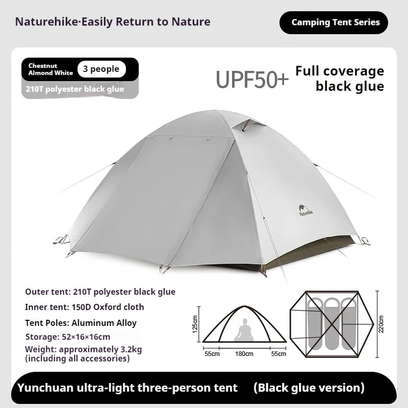 Naturehike YunChuan Camp Tent For Waterproof Portable Tents UV50+ Lightweight Hiking Shelter Tents Outdoor Camping Triple Tents