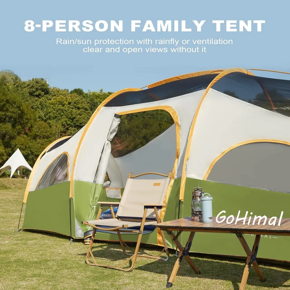 Waterproof 8-Person Family Camping Tent with Rainfly, Privacy Curtains, and Carry Bag for Outdoor Adventures