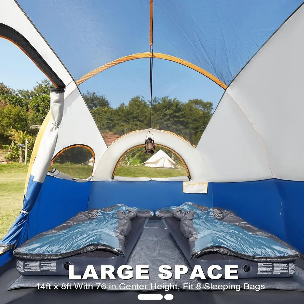 8-Person Waterproof and Windproof Family Tent with Rainfly, Divided Curtains for Privacy, Portable with Carry Bag