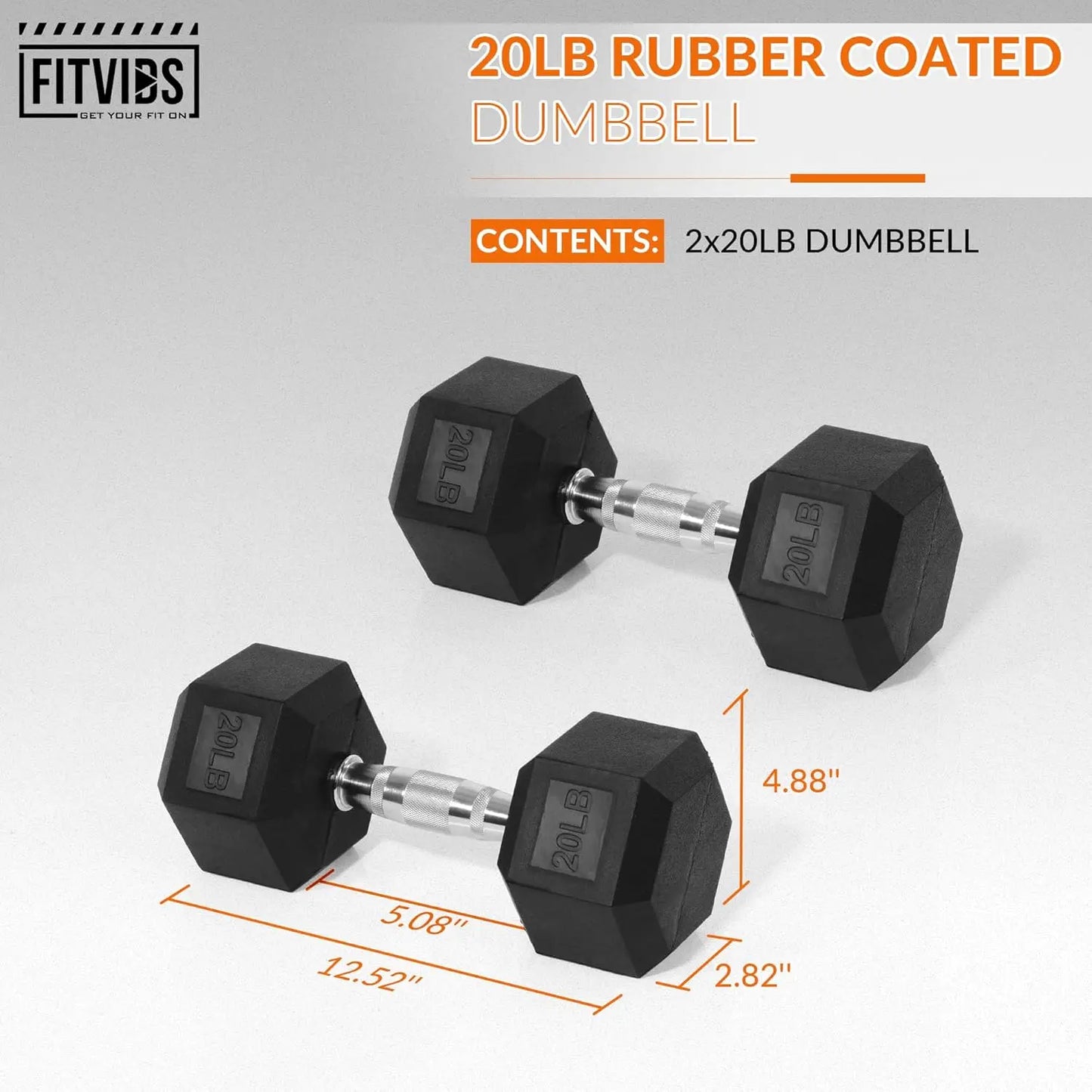 Hex Rubber Coated Dumbbells for Home Gym Exercises, 5-50 LB Pair Options
