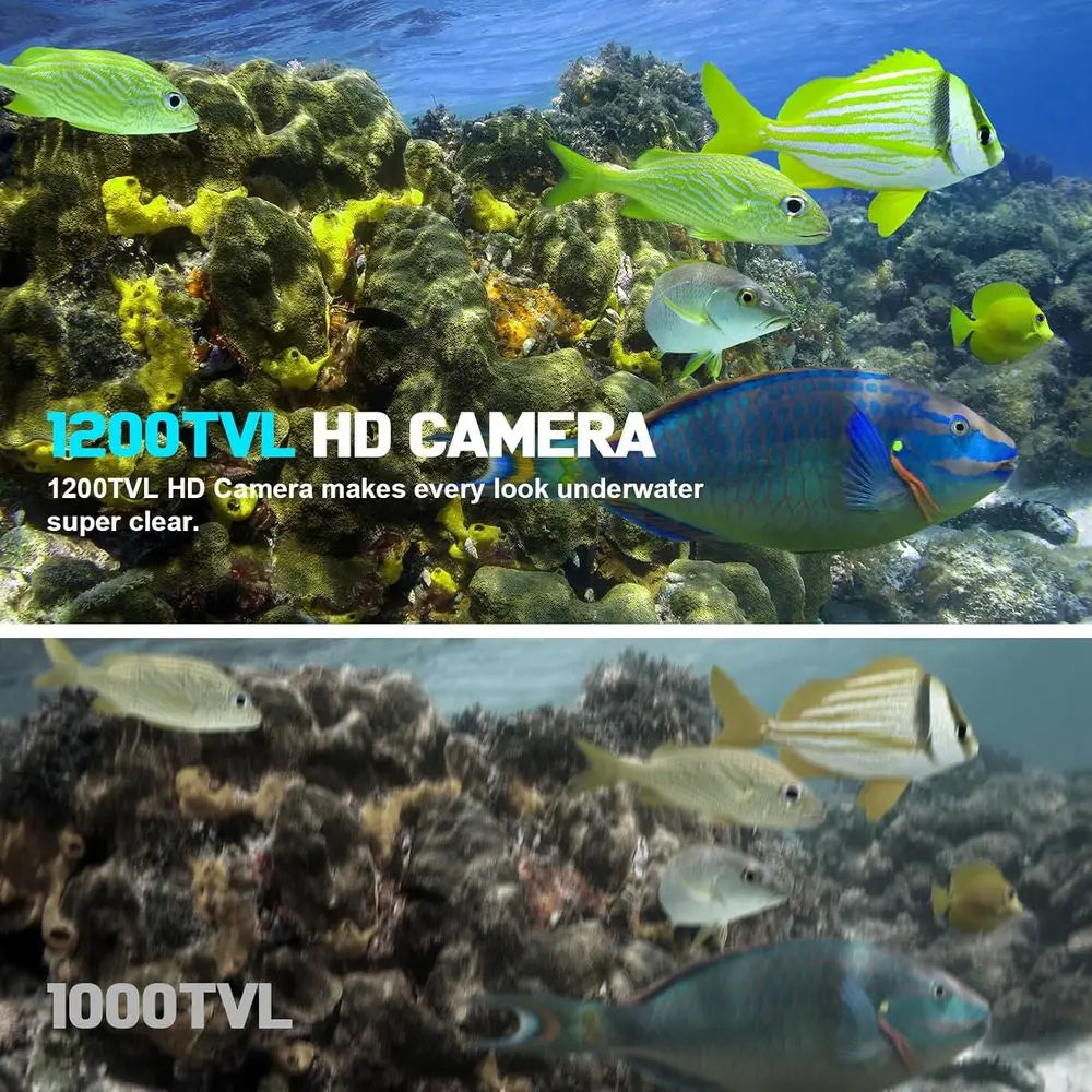 1200TVL HD Underwater Ice Fishing Camera with 7inch Monitor,49ft/15m Cable,10000mAh Fish Finder with 24pcs LED Lights