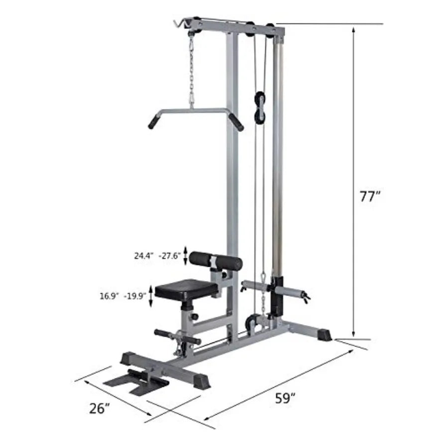 LAT Pull Down Machine Low Row Cable Fitness Exercise Body Workout Strength Training Bar Machine
