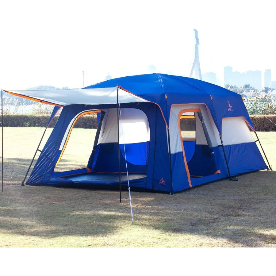 Extra Large Tent for 6101214 People with 2 Rooms 3 Doors and 3 Windows Mesh Panels Straight Wall Design Waterproof Double Layer