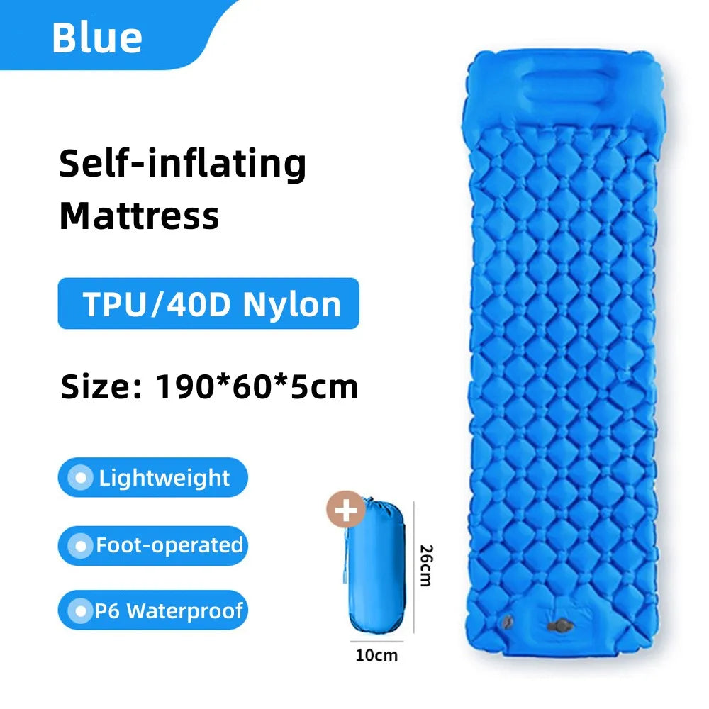 Outdoor Camping Inflatable Mattress Sleeping Pad With Pillows Ultralight Air Mat Built In Inflator Pump Hiking