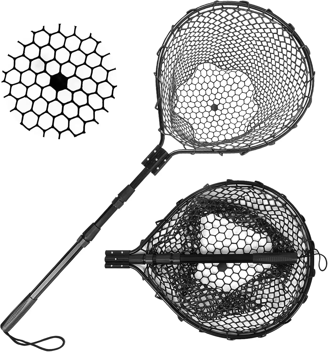 Large Folding Rubber Fishing Net with Aluminum Pole Handle, Extends to 67 Inches for Freshwater and Saltwater