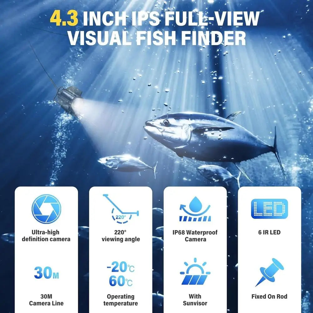 4.3 inch Fish Finder Underwater Fishing Camera, 8000mAh Li-Battery, Wide-Angle Infrared LED Night Vision Camera, Host IP65 Water