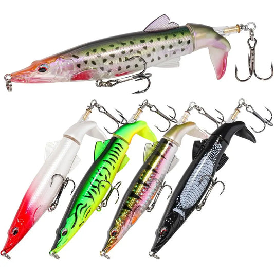 5 Pack Whopper Plopper Lures with Spinning Tail for Aggressive Surface Action - Ideal for Bass and Trout in Fresh & Saltwater