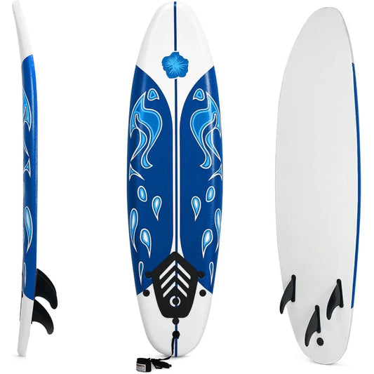 6' Surfboard Surfing Board with 3 Removable Fins for Beach and Pool Use Safety Leash Included EPS Core and EPE Deck Design Ligh