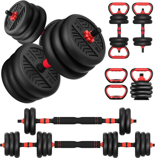 Adjustable Dumbbell Set, 20-80lbs Free Weights for Home Gym, 4-in-1 Workout Equipment as Barbell/Kettlebell/Push-up Stand
