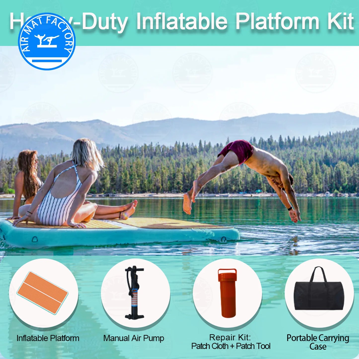 Stock!!Water Sports Inflatable Floating Raft Non Slip Inflatable Dock Platform  Foldable Yoga Mat for pool, beaches, ocean lake