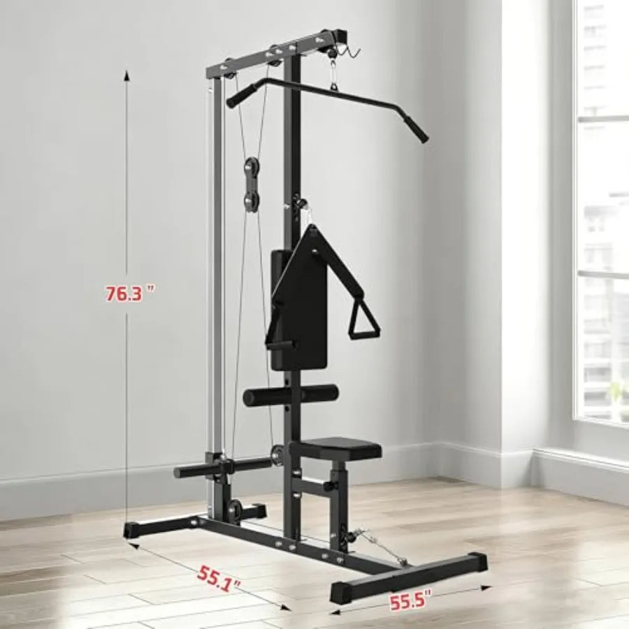 Multi-Functional Cable Machine for Home Gym with High and Low Pulley Station Row and Tricep Workout Equipment in Black with Leg