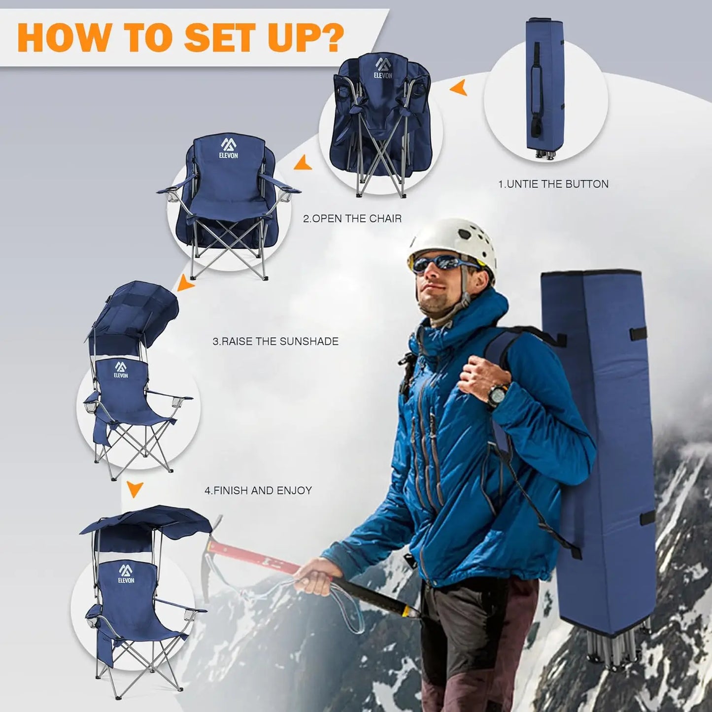 Oversized Folding Camping Chair with Canopy, Portable Outdoor Seat with Arms, Cup Holder and Carry Bag