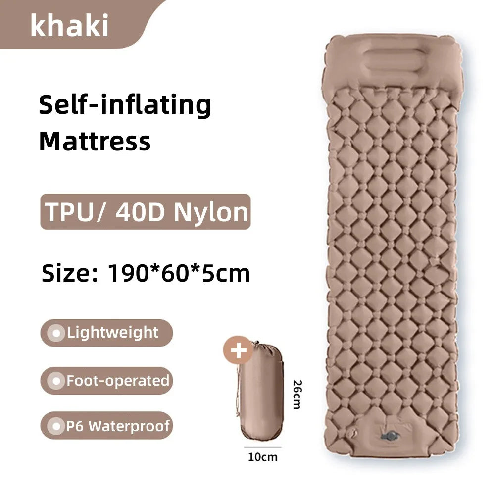 Outdoor Camping Inflatable Mattress Sleeping Pad With Pillows Ultralight Air Mat Built In Inflator Pump Hiking