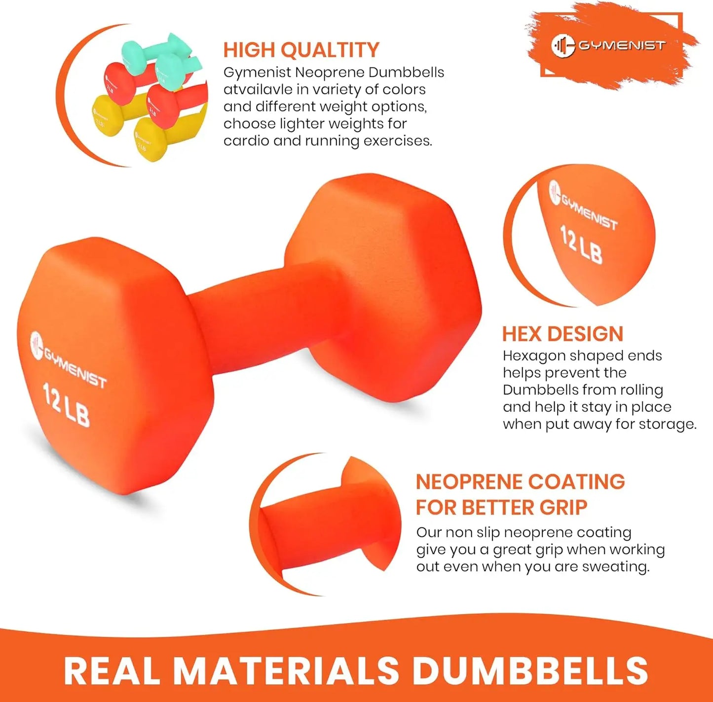 Soft Grip Dumbbell Pair, Non-Slip Neoprene Coated for Comfortable Workout, Set of 2