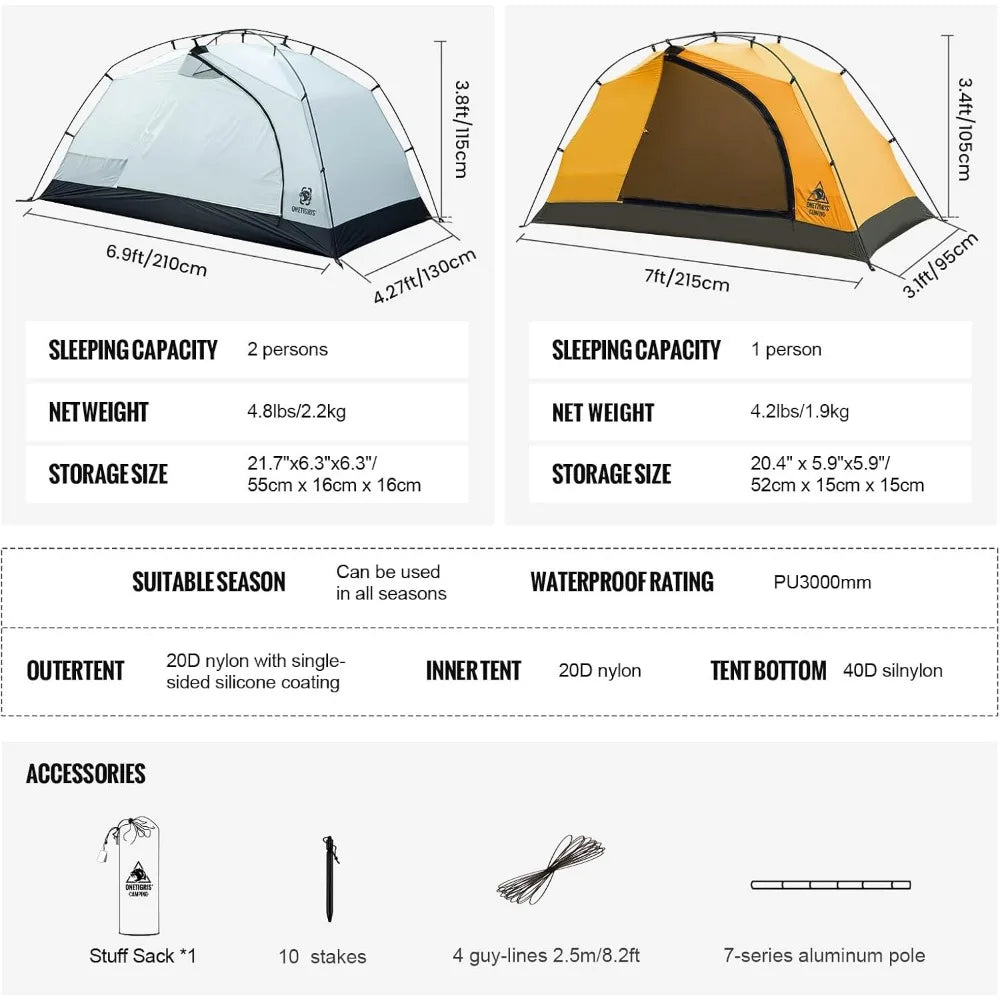 4 Season Waterproof Lightweight Camping Tent for 2 Person Backpacking Hiking Easy Setup Instant Outdoor