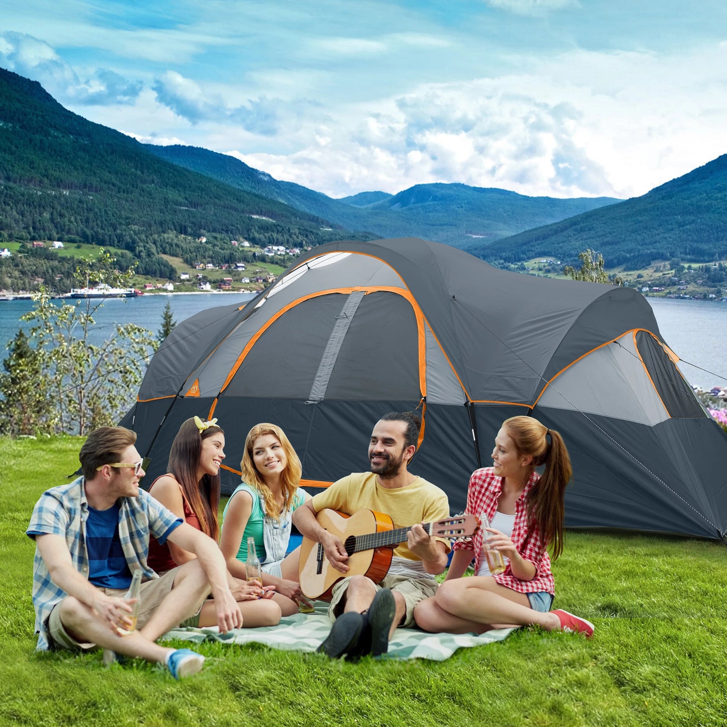 UNP Family Camping Tent Waterproof Weather Resistant Double Layer