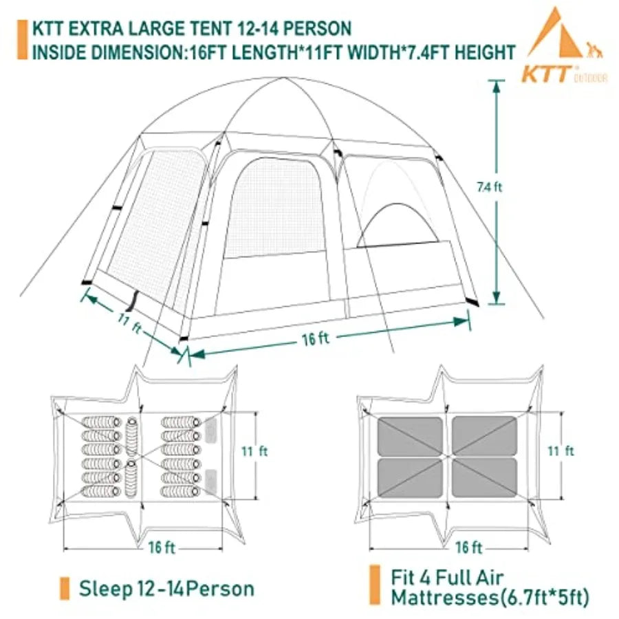 Waterproof Tent With Mesh Panels For Two Room Setup