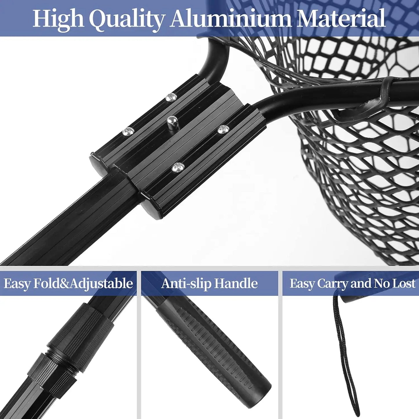Large Folding Rubber Fishing Net with Aluminum Pole Handle, Extends to 67 Inches for Freshwater and Saltwater