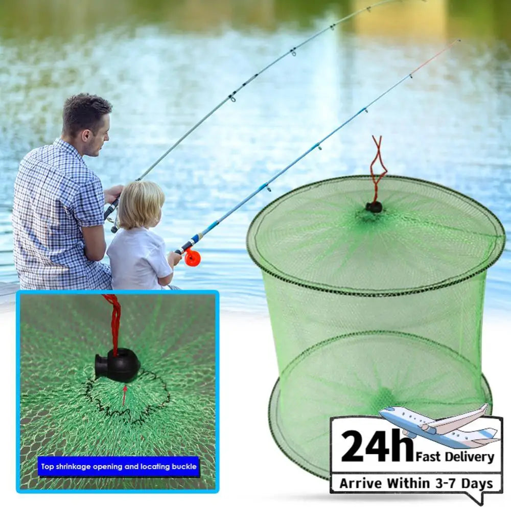 Foldable Nylon Fish Crawdad Crab Trap Net Basket Outdoor Fish Guard Nets Mesh