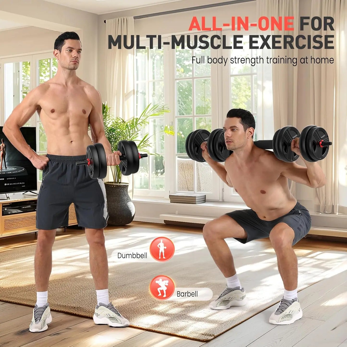 Adjustable Dumbbell Set 20-80lbs, Convertible Free Weights for Home Gym, Barbell & Kettlebell Exercises