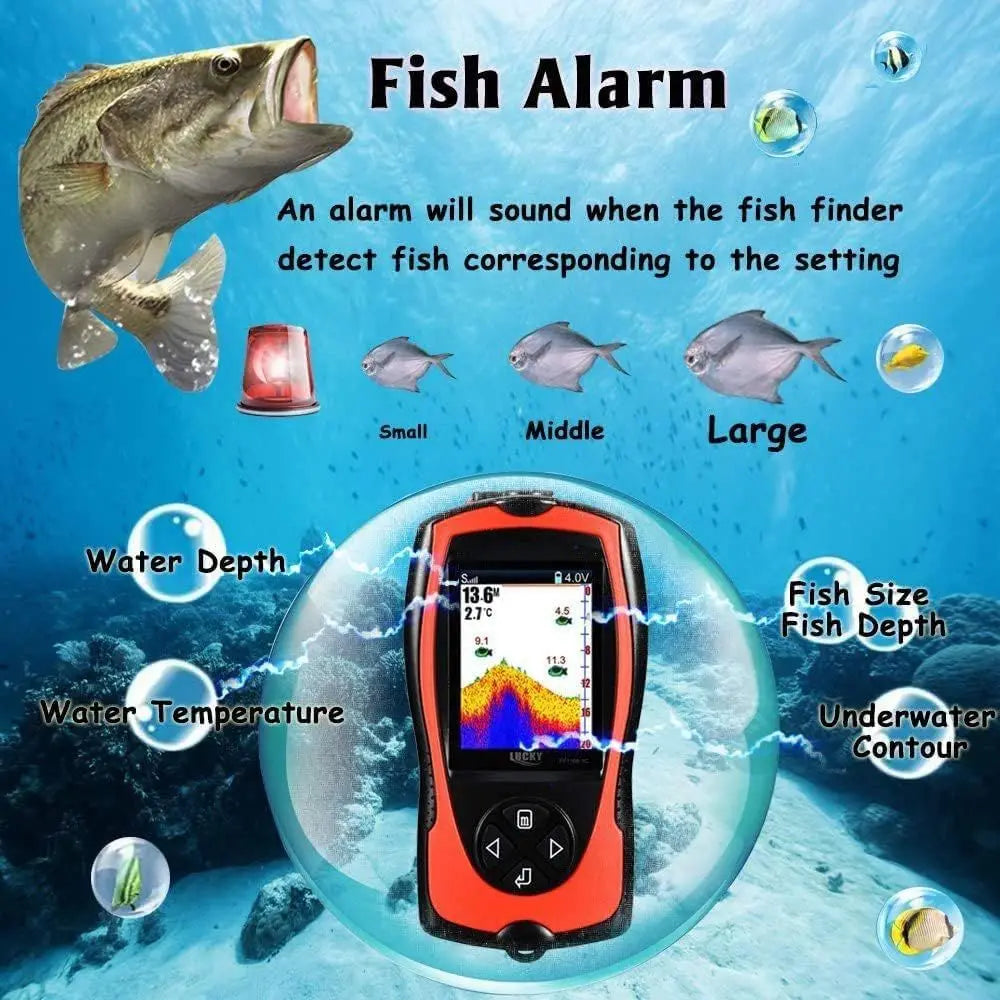 Portable Fish Finder Transducer Sonar Sensor 147 Feet Water Depth Finder LCD Screen Echo Sounder Fishfinder with Fish Attractive