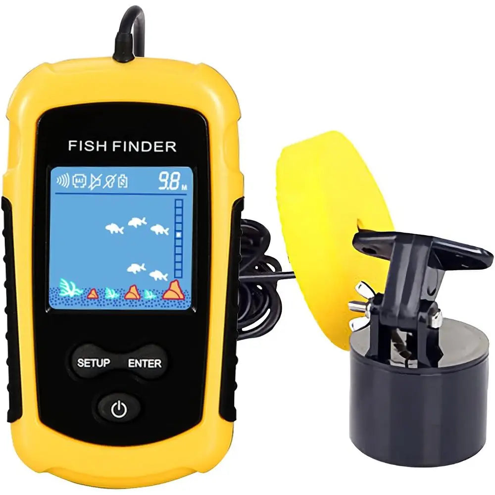 Handheld Kayak Fish Depth Finder Portable Transducer Fish Finder Sonar Boat Dock Fish Finders Display Water Fishing Yellow