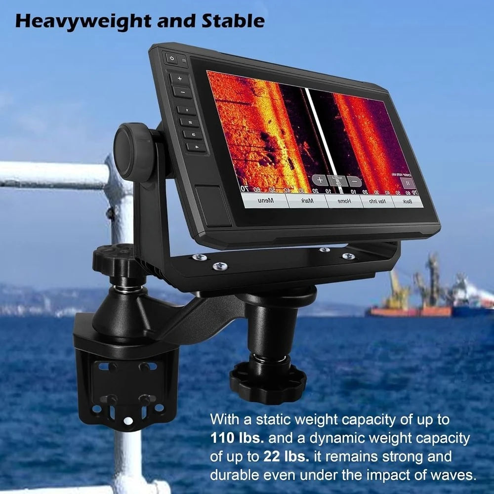 Aluminium Fish Finder/Chartplotter Mount, 360° Swivel Adjustable Marine Electronic Mount with Clamp Base, Holds 5" to 12" Screen