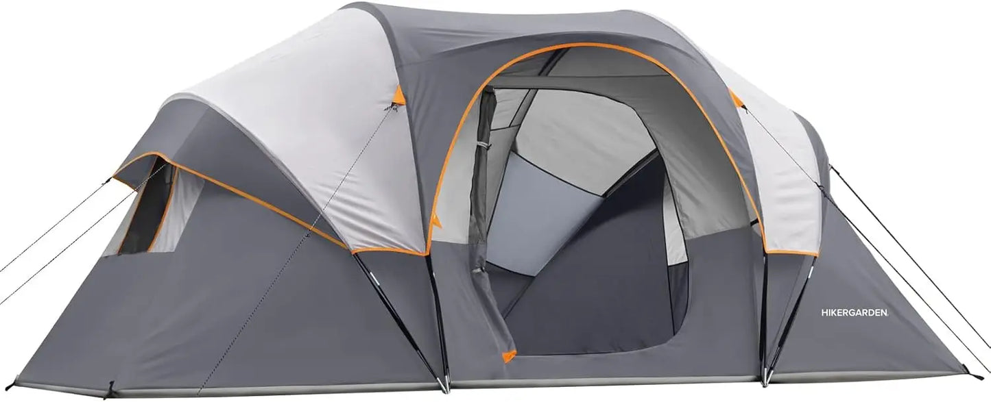 HIKERGARDEN 10 Person Camping Tent - Portable Easy Set Up Family Tent for Camp, Windproof Fabric Dome Tent Outdoor for Hiking