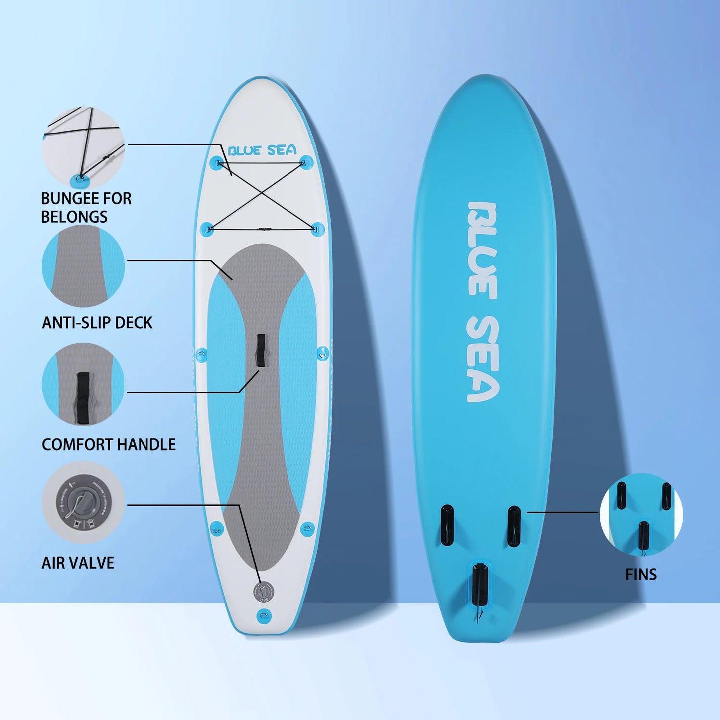 6-Inch Thick Inflatable Stand Up Paddle Board for Youth & Adults with Non-Slip Deck,Adjustable Paddle,Leash,Pump,Fins& Backpack