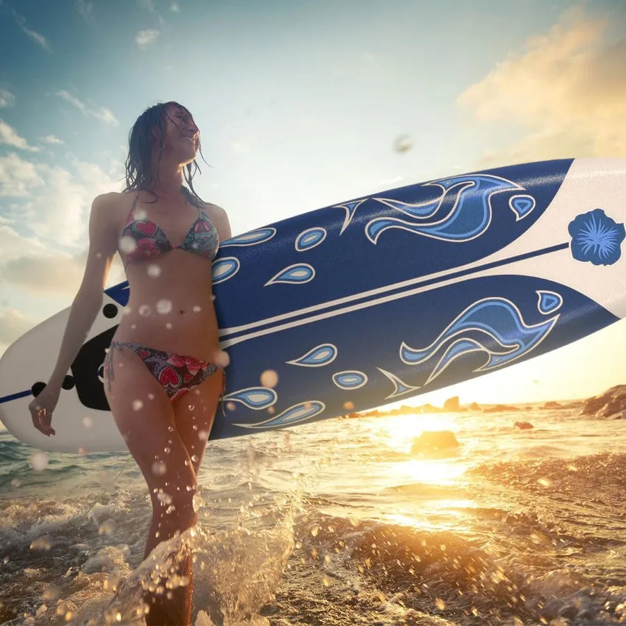 6' Surfboard Surfing Board with 3 Removable Fins for Beach and Pool Use Safety Leash Included EPS Core and EPE Deck Design Ligh