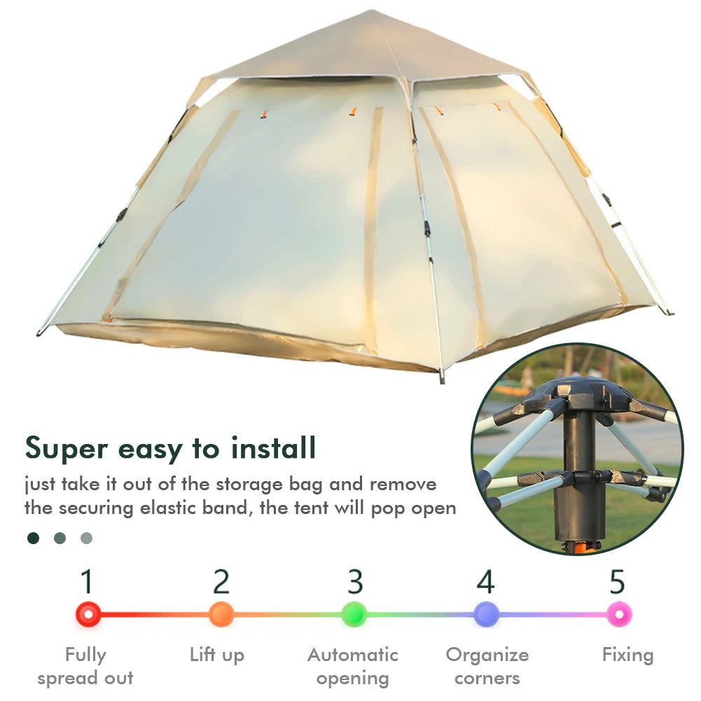 Easy Pop Up Camping Tents Automatic Quick Opening Two Doors Instant Tent Waterproof Large Size Family Tent for  Hiking