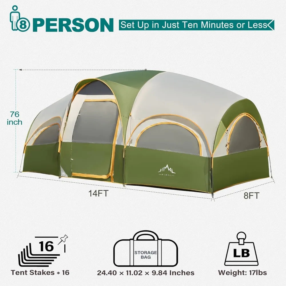 Waterproof 8-Person Family Camping Tent with Rainfly, Privacy Curtains, and Carry Bag for Outdoor Adventures