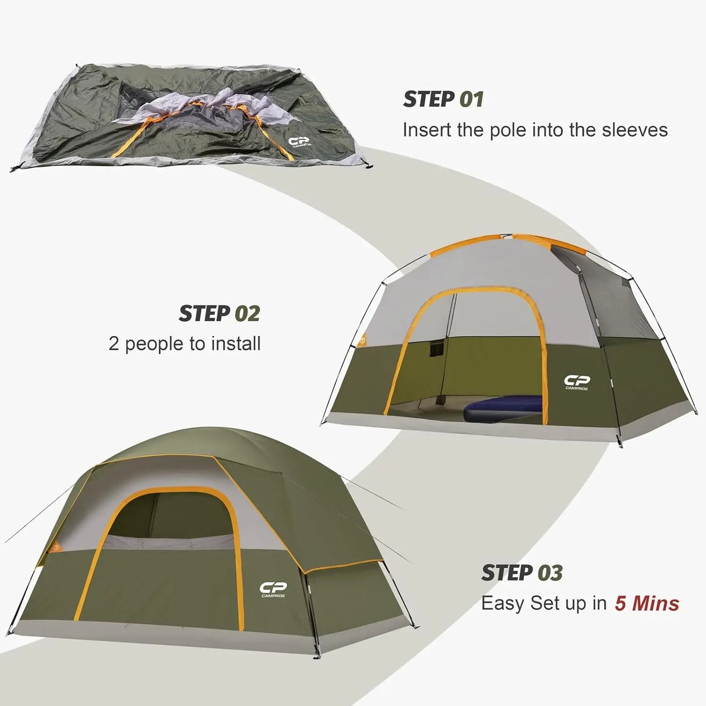 6 Person Waterproof Windproof Camping Tent With Large Mesh Windows
