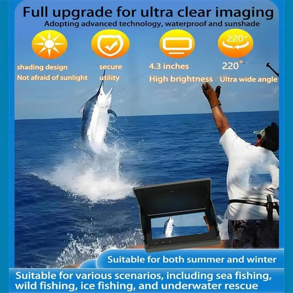 4.3 HD LCD Portable Underwater Fishing Camera with 220° Wide-Angle Lens and Night Vision, IP68 Waterproof for Ice Fishing
