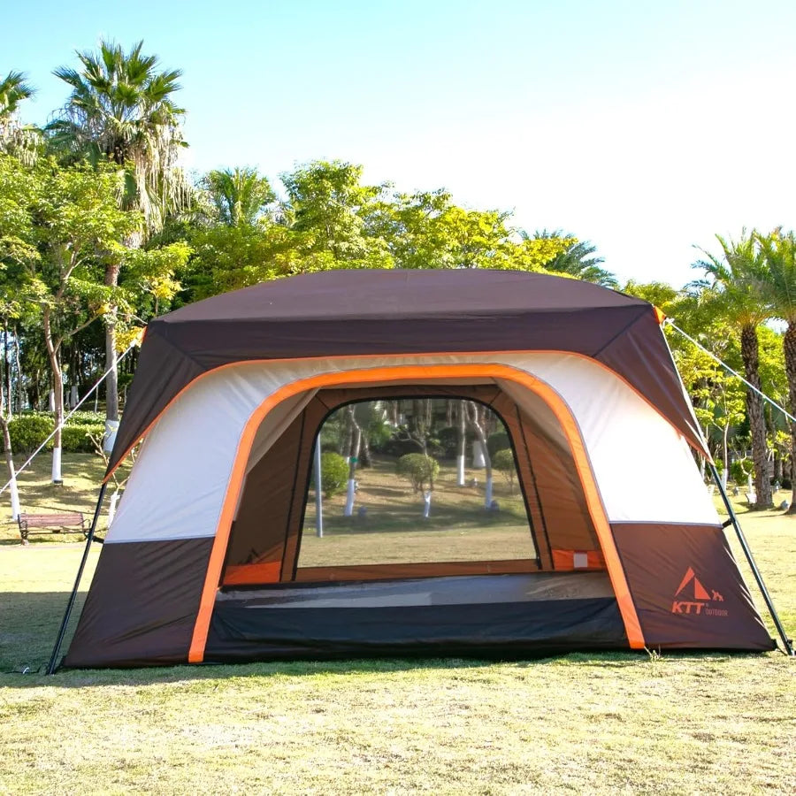 Extra Large Tent 6-10-12-14 Person B Family Cabin Tents 2 Rooms 3 Doors and 3 Windows with Mesh Straight Wall Waterproof Double